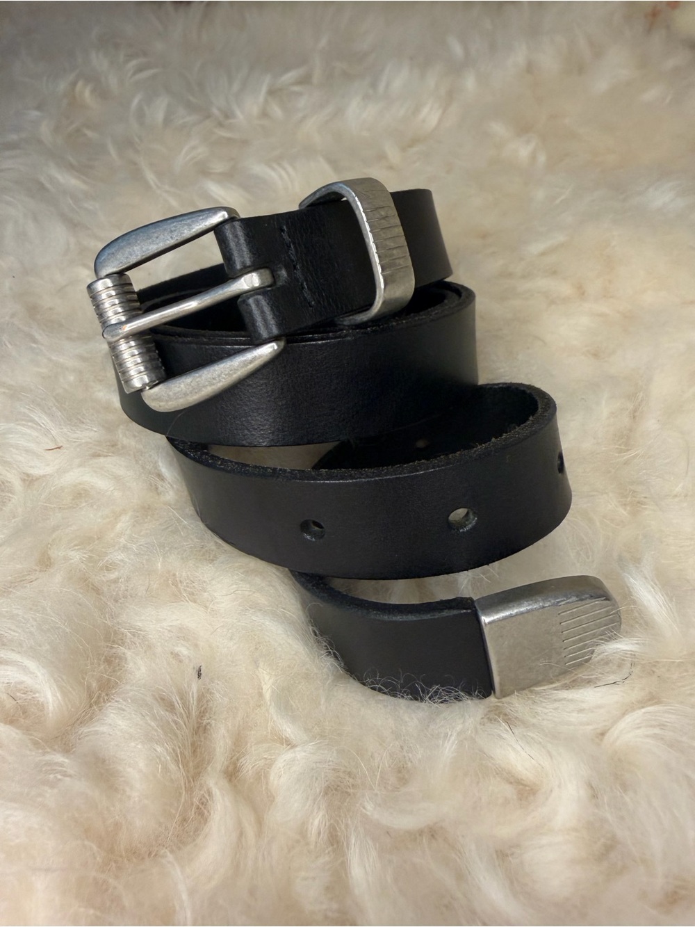Madewell Black Leather Belt with Silver-Tone Buckle